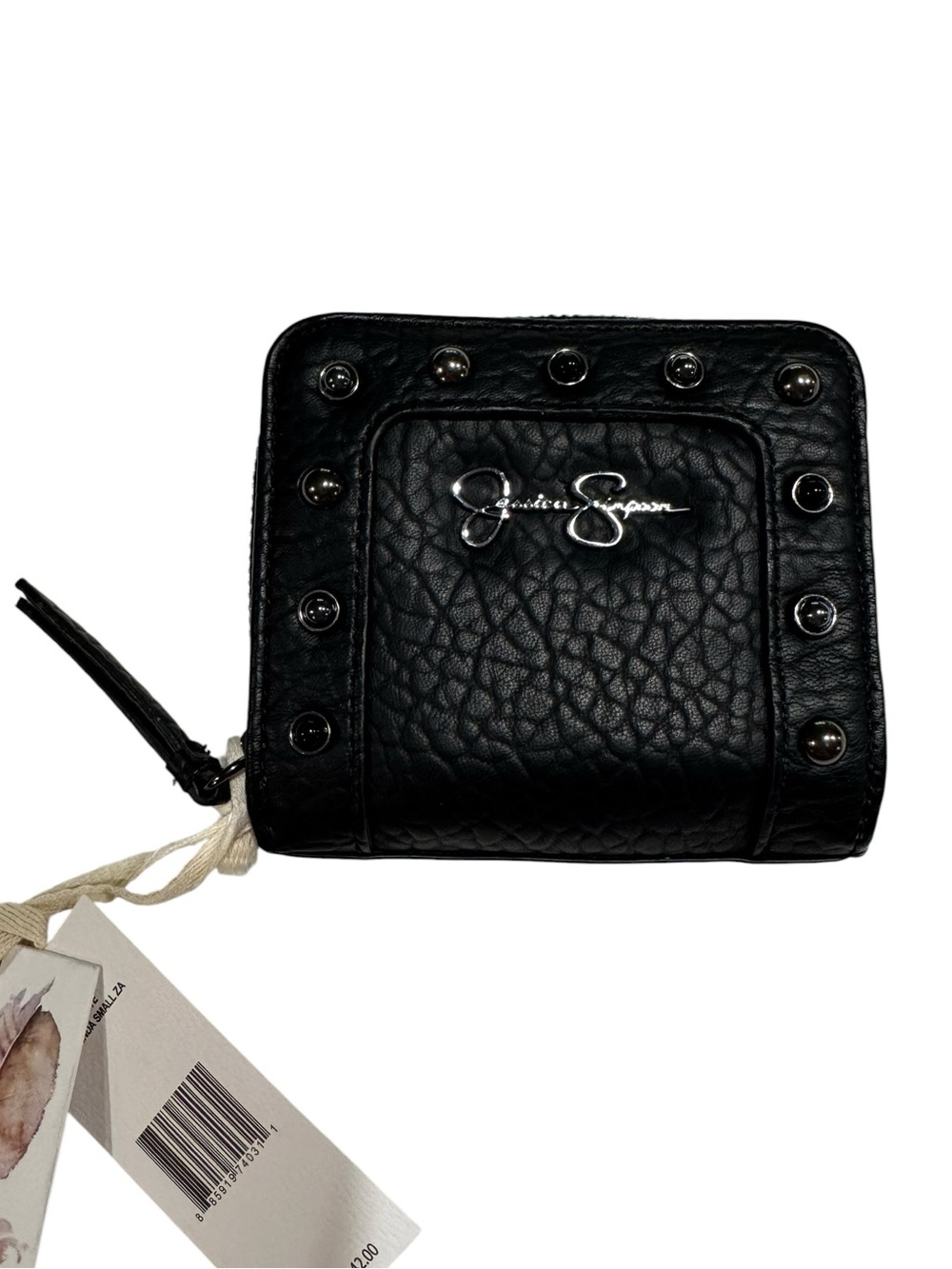 Jessica Simpson Glenda Small Zip Wallet Black Studded NWT